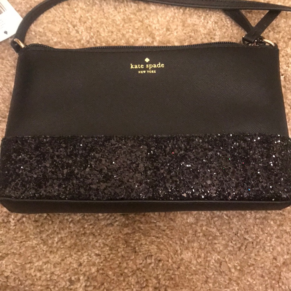 NWT Kate spade black glitter Ramey bag